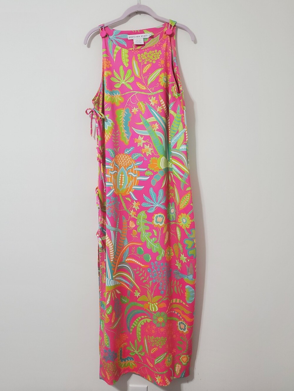 Gretchen Scott Jersey Side Tie Maxi Dress Hummingbird Heaven Pink Size Large - Picture 2 of 10